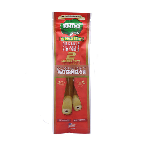 Front view of a single Endo Smallz Moonlight Watermelon foil pouch in green and red. Every single foil pack houses two ready-to-pack cones, providing excellent value for the end consumer.