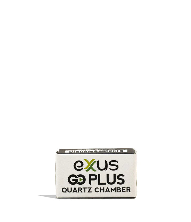 Front view of the Exxus Go Plus heating chamber replacement in its branded black and green retail packaging. This specialized coil-less quartz tank is designed specifically for the GO Plus vaporizer to ensure consistent and flavorful vapor production.