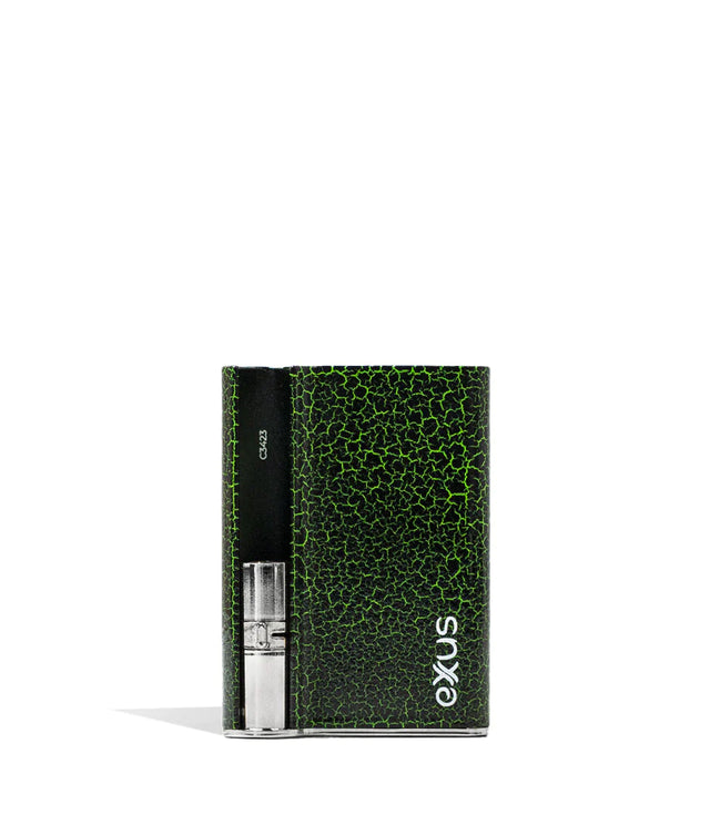 Front view of the Exxus Palm Pro cartridge vaporizer by CCELL in green and black crackle. This ultra-compact, ergonomic 510-thread battery is engineered to fit perfectly in the palm of your hand for a highly discreet and comfortable oil vaping experience.