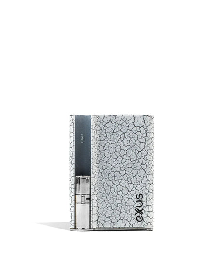 Front view of the Exxus Palm Pro cartridge vaporizer by CCELL in white and black crackle. This ultra-compact, ergonomic 510-thread battery is engineered to fit perfectly in the palm of your hand for a highly discreet and comfortable oil vaping experience.