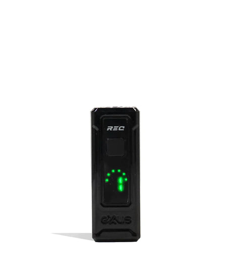 Front standing view of the Exxus REC Cartridge Vaporizer in sleek black. This ultra-compact 510-thread battery is designed for oil cartridges and features four voltage settings along with an illuminated OLED screen.