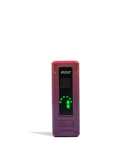 Front standing view of the Exxus REC Cartridge Vaporizer in bright crimson red. This ultra-compact 510-thread battery is designed for oil cartridges and features four voltage settings along with an illuminated OLED screen.