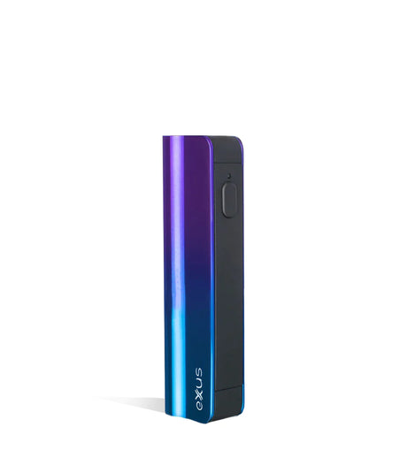 Front view of the Exxus Snap VV 650mAh cartridge vaporizer in vibrant purple and silver. This compact, stealthy 510-thread battery features a recessed chamber designed to perfectly conceal and protect your favorite oil cartridges on the go.