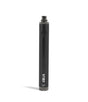 Front close-up view of a single Exxus Vape 1600mAh battery in sleek black. Powered by a robust 1600mAh capacity cell, this durable and highly reliable 510-thread pen battery ensures extended vaping sessions without the need for constant recharging.