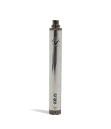 Front close-up view of a single Exxus Vape 1600mAh battery in sleek silver. Powered by a robust 1600mAh capacity cell, this durable and highly reliable 510-thread pen battery ensures extended vaping sessions without the need for constant recharging.