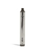 Front close-up view of a single Exxus Vape 1600mAh battery in sleek silver. Powered by a robust 1600mAh capacity cell, this durable and highly reliable 510-thread pen battery ensures extended vaping sessions without the need for constant recharging.