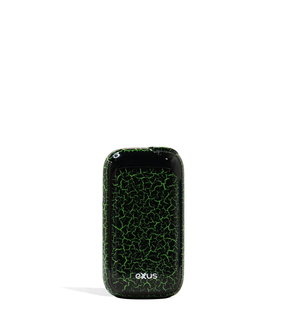 Front view of the Exxus Vape Rizo cartridge vaporizer battery in a black and green crackle finish. This compact, auto-draw 510-thread device provides an incredibly discreet and user-friendly experience for vaporizing your favorite oil cartridges.