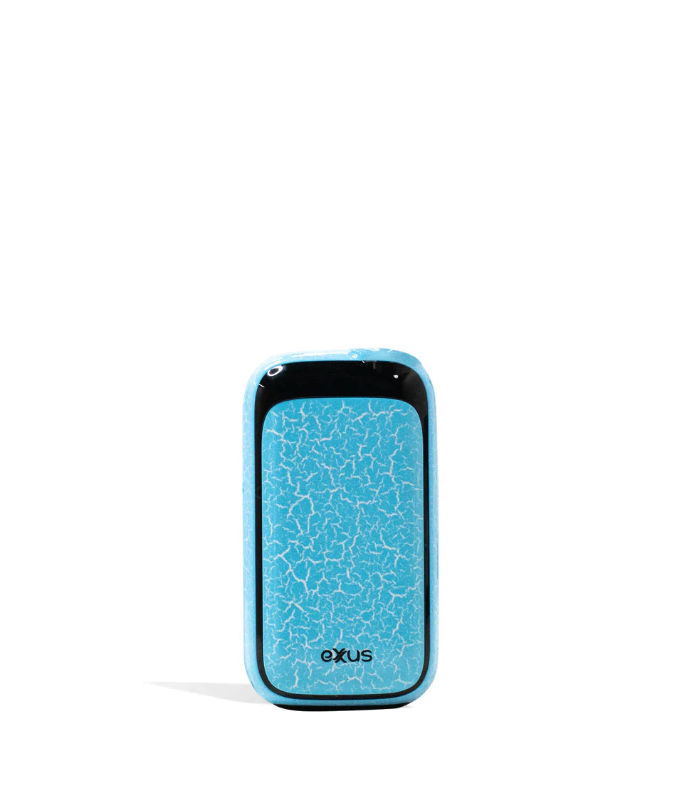 Front view of the Exxus Vape Rizo cartridge vaporizer battery in a sleek blue white crackle finish. This compact, auto-draw 510-thread device provides an incredibly discreet and user-friendly experience for vaporizing your favorite oil cartridges.