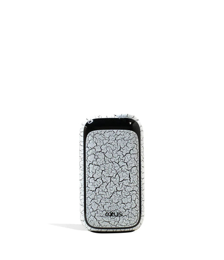Front view of the Exxus Vape Rizo cartridge vaporizer battery in a sleek white and black crackle finish. This compact, auto-draw 510-thread device provides an incredibly discreet and user-friendly experience for vaporizing your favorite oil cartridges.