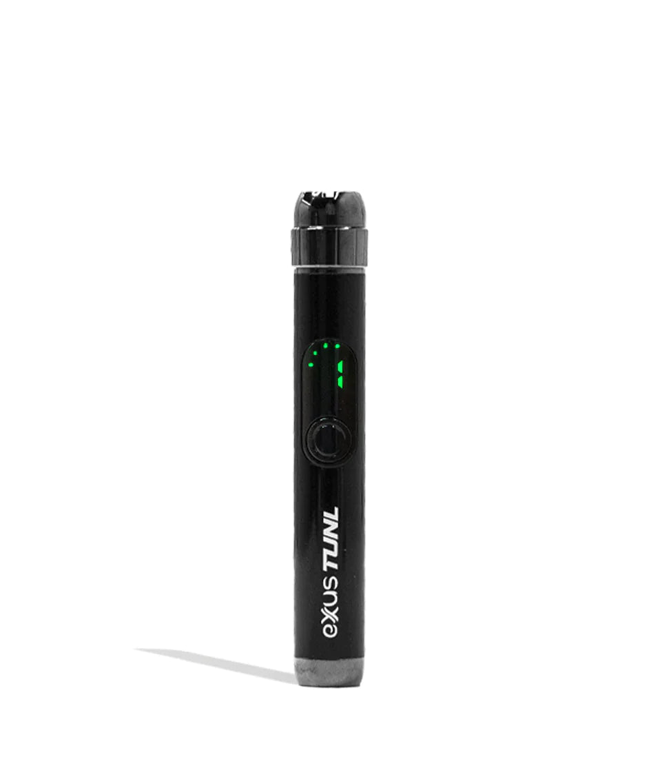 Front view of the Exxus Vape Tunl cartridge vaporizer battery in sleek matte black. This highly compact, 510-thread battery features a unique recessed design to keep your standard oil cartridges concealed and protected while on the go.
