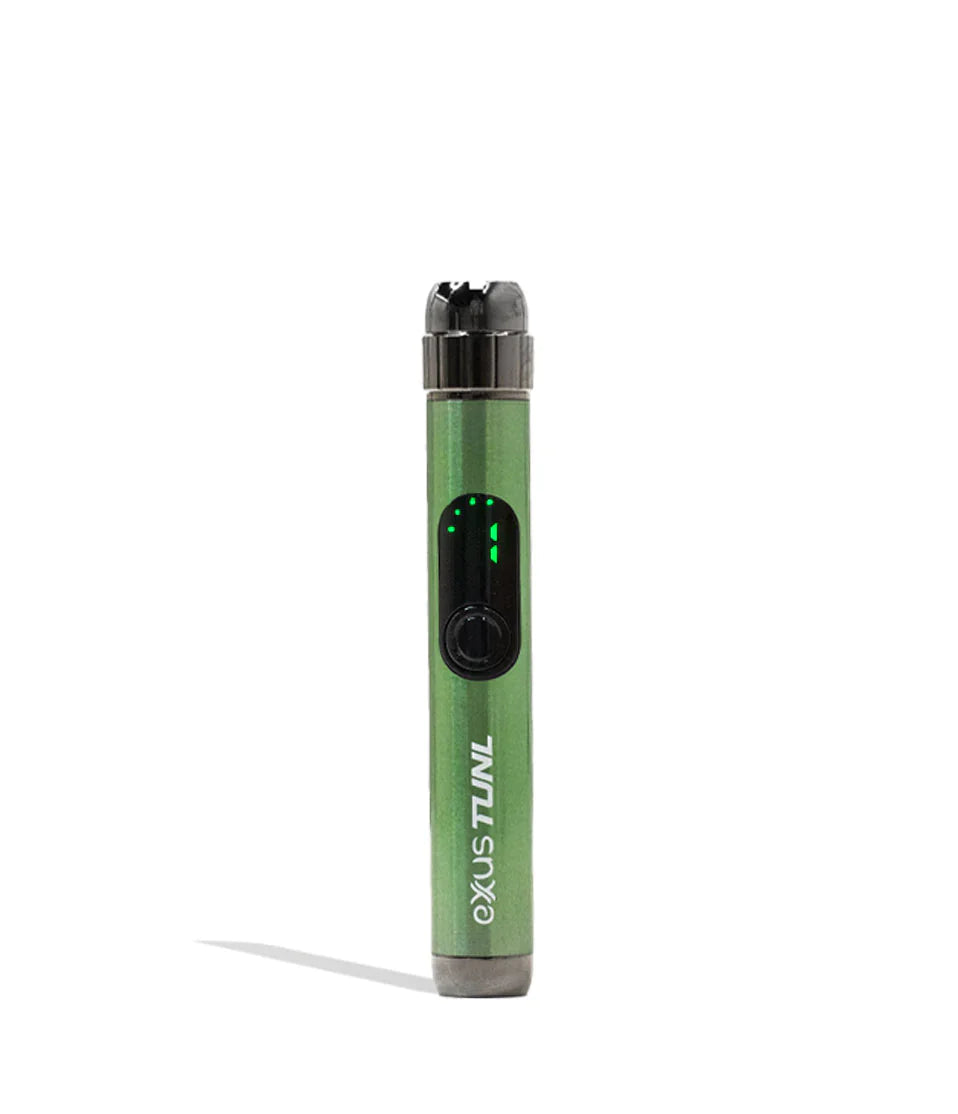 Front view of the Exxus Vape Tunl cartridge vaporizer battery in sleek matte green. This highly compact, 510-thread battery features a unique recessed design to keep your standard oil cartridges concealed and protected while on the go.