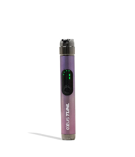 Front view of the Exxus Vape Tunl cartridge vaporizer battery in a metallic purple. This highly compact, 510-thread battery features a unique recessed design to keep your standard oil cartridges concealed and protected while on the go.
