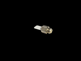 Angled overhead view of the Fly Fresh Trinity device equipped with the ceramic herb heater attachment in white and silver. This innovative coil acts as an electronic lighter to smoothly heat dry herbs without the need for an open flame.