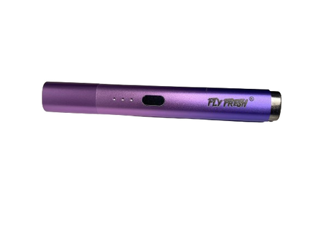 Front view of the Fly Fresh Trinity 3-in-1 dab tool in purple. This versatile multi-functional device serves as an electronic hot knife, an herb heater, and a universal 510-thread battery for all your smoking needs.