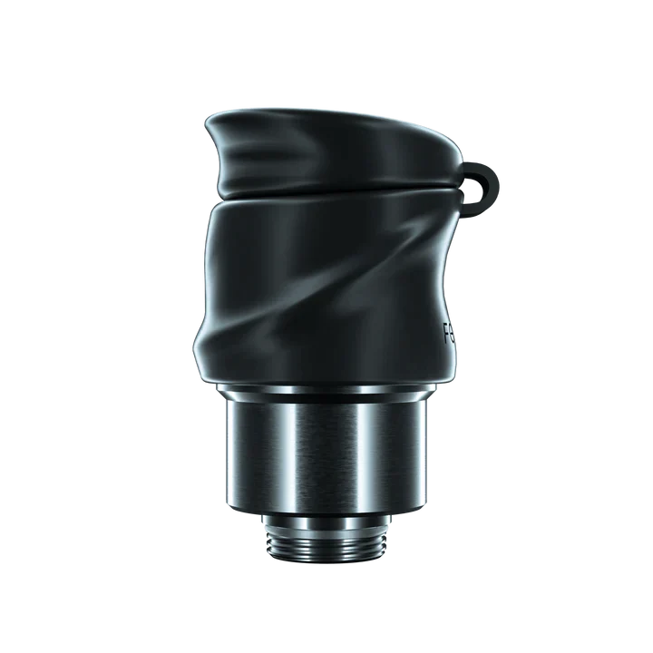 Front angled view of the Focus V Carta 2 Intelli-Core Wax Atomizer in black and silver. This OEM replacement heating chamber features 360-degree heating technology for optimal vaporization of wax and concentrates.