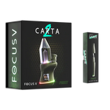 Front angled view of the Focus V Carta 2 Smart Rig in forest green. This futuristic electric dab rig features an interactive OLED display and customizable RGB lighting for a premium concentrate dabbing experience.