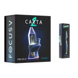 Front angled view of the Focus V Carta 2 Smart Rig in midnight blue. This futuristic electric dab rig features an interactive OLED display and customizable RGB lighting for a premium concentrate dabbing experience.