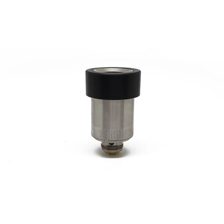 Front angled view of the Focus V Carta OG Dry Herb Atomizer V2 in silver and black. This threaded replacement part features a ceramic heating chamber specifically designed to safely and smoothly vaporize dry flower in the original Carta e-rig.