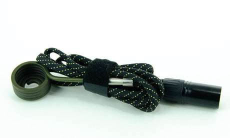 Front view of the G9 Greenlight Vapes replacement coil heater XLR in black and silver. This highly durable Kevlar-wrapped heating cord is designed to safely deliver precise temperatures to your e-nail setup for perfectly vaporized concentrates.
