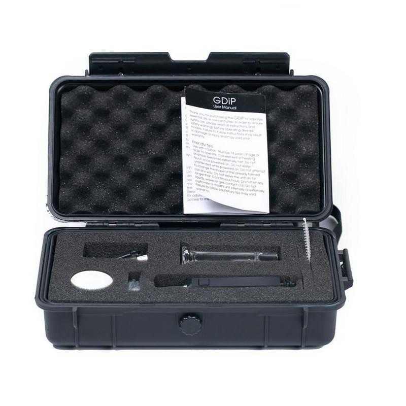 Front view of the G9 Greenlightvapes G-Dip vaporizer kit in black fully assembled with the glass bubbler. This versatile 2-in-1 device functions as both a portable dab pen and an electronic nectar collector for concentrates.