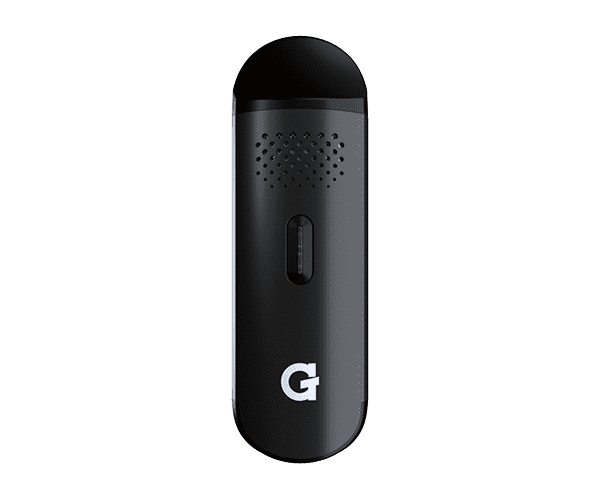 Front view of the G Pen Dash dry herb vaporizer in sleek matte black. This ultra-compact, lightweight device is perfectly sized to fit in your palm or pocket, offering discreet, high-performance vaporization for your favorite loose leaf flower.