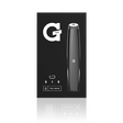 Front view of the G Pen Gio battery in black displayed next to its branded white retail packaging. This discrete extract vaporizer kit includes the 180mAh battery and a USB charging cable for instant out-of-the-box convenience.