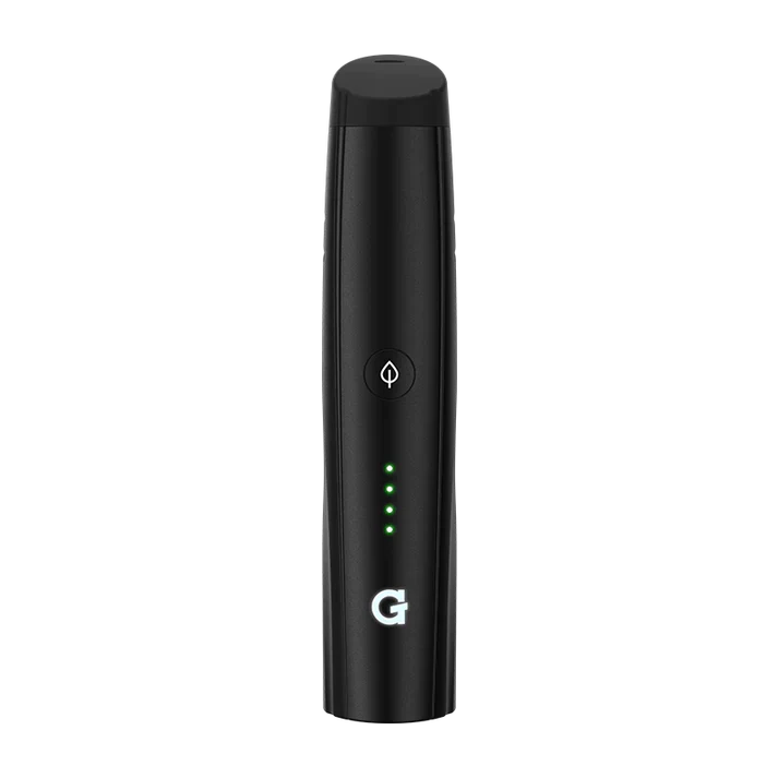 Front angled view of the G Pen Pro Dry Herb Vaporizer Kit in matte black. This compact, pen-style vaporizer features a durable aluminum body and is designed specifically for smooth and flavorful dry herb consumption.