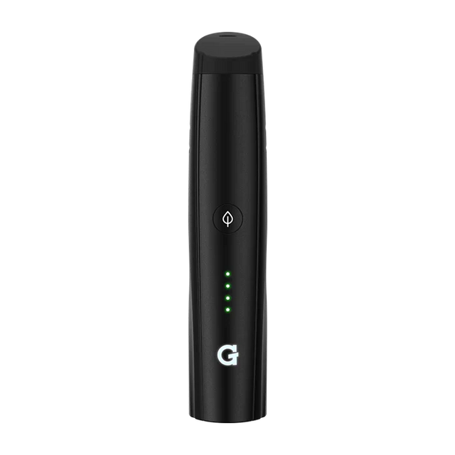 Front angled view of the G Pen Pro Dry Herb Vaporizer Kit in matte black. This compact, pen-style vaporizer features a durable aluminum body and is designed specifically for smooth and flavorful dry herb consumption.