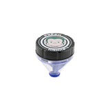 Front profile view of the Green Monkey Patas 50mm funnel grinder in sleek matte black. This innovative metal herb grinder features a built-in dispensing funnel for completely mess-free loading of your cones and glass bowls.