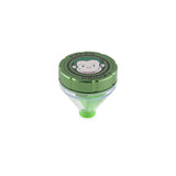 Front profile view of the Green Monkey Patas 50mm funnel grinder in sleek matte green. This innovative metal herb grinder features a built-in dispensing funnel for completely mess-free loading of your cones and glass bowls.