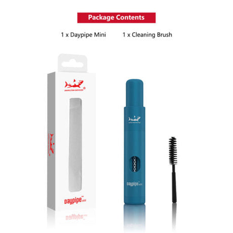 Front view of the Hamilton Daypipe Mini in metallic blue. The device relies on a simple mechanical twist system that allows you to open and ignite one fresh chamber at a time.