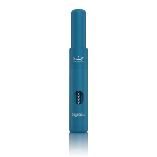 Front view of the Hamilton Devices Daypipe Mini in deep metallic blue. The sliding outer sleeve mechanism effortlessly shifts to conceal or expose individual bowls to safeguard your materials.