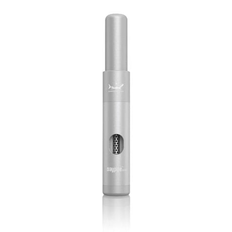 Front view of the Hamilton Devices Daypipe Mini in brushed silver metal. This premium anodized finish protects the internal storage compartments from outside moisture and everyday cosmetic wear.