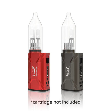 Front view of the Hamilton Devices Jetstream vaporizers arranged in a group to display color options like bold red and sleek gunmetal. Powered by a massive 1800mAh internal battery, this high-capacity, self-propelling device offers unmatched vapor production and battery life.