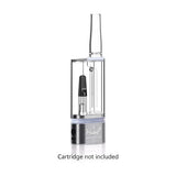 Front view of the Hamilton Devices KR1 cartridge and wax bubbler in a sleek silver finish. This innovative 2-in-1 vaporizer features an integrated glass water chamber to cool and filter vapor from your favorite 510-thread cartridges or concentrates.