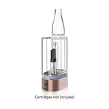 Front view of the Hamilton Devices PS1 double concentrate cartridge bubbler in a brushed copper finish. This innovative 2-in-1 vaporizer battery allows users to simultaneously draw from two 510-thread oil cartridges or wax coils through a cooling glass water chamber.