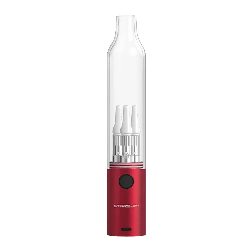 Front view of the Hamilton Devices Starship triple cart wax battery in vibrant red. Sized perfectly for group or solo sessions, this high-powered multi-cartridge device utilizes a long-lasting 1450mAh battery capacity.