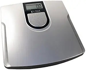 Front top-down view of the Jennings J-Talk Talking Bathroom Scale in sleek black and silver. This high-capacity bathroom scale supports up to 440 pounds and features an automatic audio speaking function for accessible weight announcements.