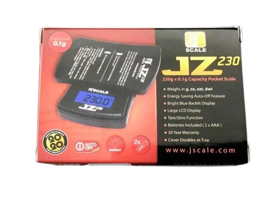 Front view of the Jennings JZ230 scale in black with its protective cover closed. This compact and durable weighing instrument easily slips into a pocket or travel bag for discreet on-the-go use.