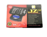 Front view of the Jennings JZ230 scale in black with its protective cover closed. This compact and durable weighing instrument easily slips into a pocket or travel bag for discreet on-the-go use.