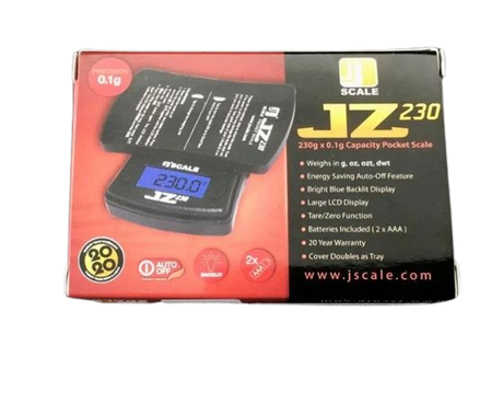 Front view of the Jennings JZ230 scale in black with its protective cover closed. This compact and durable weighing instrument easily slips into a pocket or travel bag for discreet on-the-go use.