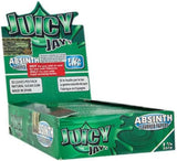 Front view of the Juicy Jay's pure rolling papers 1 1/4 size 24-pack display box in a vibrant, multi-colored aesthetic. This wholesale countertop display features a sweet variety of triple-dipped hemp papers designed to enhance your dry herb smoking sessions.