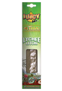 Front view of the Juicy Jay's Thai Incense Sticks 12-pack display in Lychee flavor. This folding retail carton contains twelve sleeves of highly concentrated, slow-burning incense designed to effectively manage ambient odors.