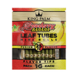 Front flat lay view of a single King Palm Cones Mini 25-pack pouch in bright red and yellow. The resealable moisture-controlled pack keeps the natural leaf cones fresh and includes a sturdy wooden bamboo packing stick.