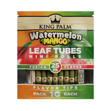 Front flat lay view of a single King Palm Cones Mini 25-pack pouch in bright orange and green. The resealable moisture-controlled pack keeps the natural leaf cones fresh and includes a sturdy wooden bamboo packing stick.