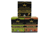front view of the King Palm Flavored Rollies in an assortment of vibrant 20-count display boxes. Holding 0.5 grams of dry herb each, these tobacco-free natural leaf cones feature a squeeze-and-pop flavor bead in the filter for a customized smoke.