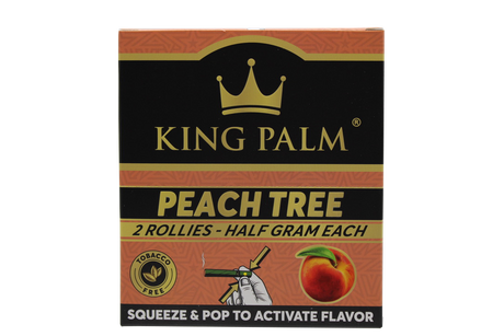 Front view of the King Palm Flavored Rollies 20-count display box in bright pink packaging. Holding 0.5 grams of dry herb each, these tobacco-free natural leaf cones feature a squeeze-and-pop flavor bead in the filter for a customized smoke.