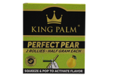Front view of the King Palm Flavored Rollies 20-count display box in bright pink packaging. Holding 0.5 grams of dry herb each, these tobacco-free natural leaf cones feature a squeeze-and-pop flavor bead in the filter for a customized smoke.