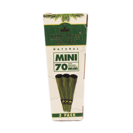 Front view of a single King Palm mini pre-rolled cones foil pouch in black and gold. Every individual pack houses five ready-to-fill wraps and a dedicated moisture-control packet.
