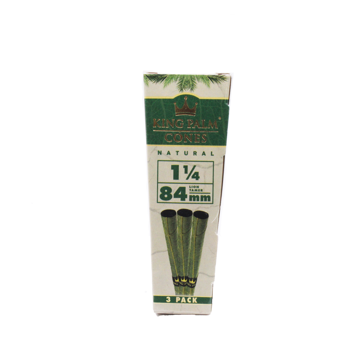 Front view of a single King Palm mini pre-rolled cones foil pouch in black and gold. Every individual pack houses five ready-to-fill wraps and a dedicated moisture-control packet.